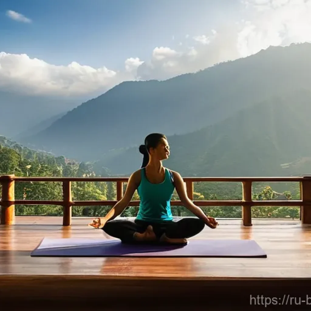 부탄의 주요 리조트 추천 - **A serene morning at a luxury Bhutanese resort, showcasing harmony between nature and architecture....