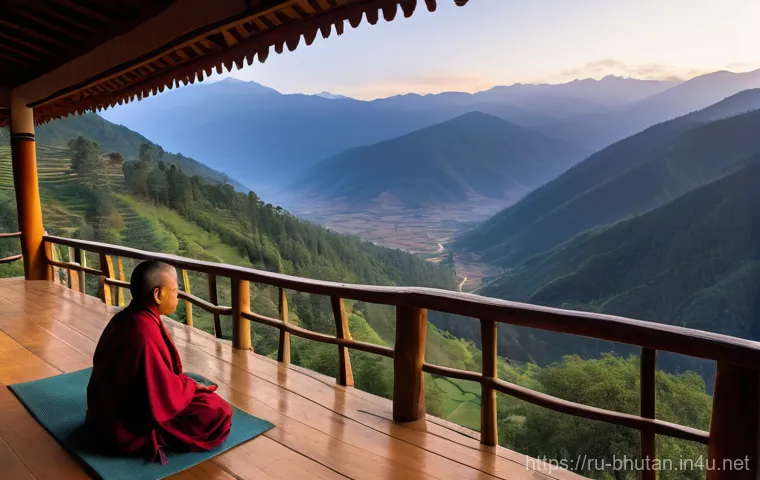 부탄의 전통 종 - Prompt 1: Serene Morning Meditation in the Paro Valley**