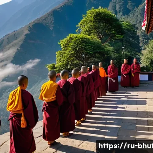 Home 33 부탄 드룩파 불교 역사 - A serene Bhutanese monastery nestled in the lush Himalayan mountains during early morning mist, show...