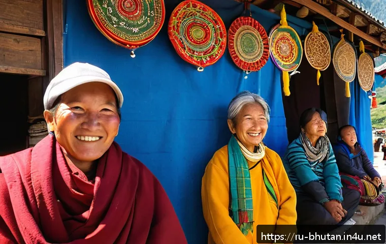 부탄에서의 쇼핑 팁 - A vibrant morning market scene in Thimphu, Bhutan, bustling with local vendors in traditional attire...